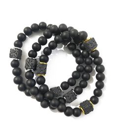 Handmade Natural Lava Stone Glass Beaded Strands Charm Bracelets For Women Men Party Club Fashion Elastic Jewelry