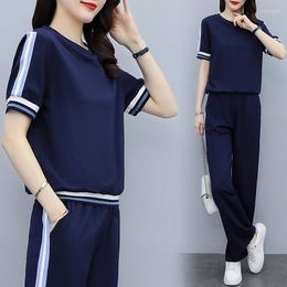 Women's Two Piece Pants Casual Sets Women Sports Suit Summer Fashion Loose Short Sleeve T-shirt And Wide Leg Sportswear Two-piece