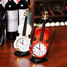 Table Clocks Simulation Violin Creative Fashion Simple Alarm Clock Musical Instrument Shape Cartoon Desktop Living Room Ornaments Home Decor