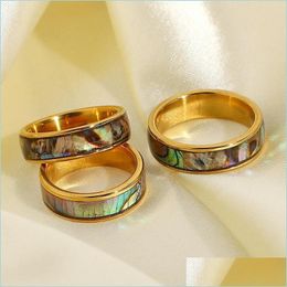 Band Rings 36Pcs 6Mm Gold Shell Abalone Stainless Steel Band Rings Mix Fashion Charm Men Women Party Gifts Jewellery Wholesale Lots Dr Dhrnk