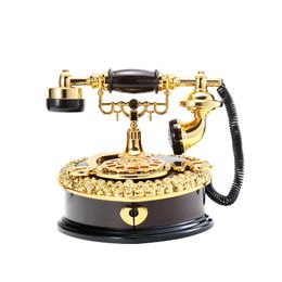 Decorative Objects Figurines Aqumotic Landline Musical Toy Key Retro Dial Heart shaped Telephone Music Box European Style Storage Bar Decoration 221108