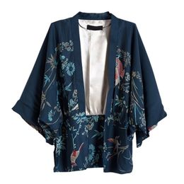 Women's Jackets Vintage Summer Women Outerwear Cardigan Flowers birds Printed Chiffon Sun Protection Kimono Shirt 221109