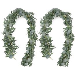 Decorative Flowers Wreaths Artificial Eucalyptus Garland With Willow Vines 2 Packs 6.5 Feet Greenery Silver Dollar 221109