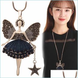 Pendant Necklaces Statement Neclaces Sweater Chain Pendant Enamel Jewelry Maxi Neclace Alloy Dance Girl Fairy Angel Necklace Drop De Dhr9O