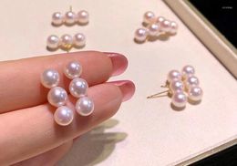 Stud Earrings D528 Pearl Fine Jewellery Solid 18K Gold 6-7mm Nature Sea Water Japan Akoya Sakura Pink Pearls For Women