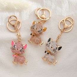 Creative Diamond Set Cute Cartoon Cat Keychain Fashion Jewelry Bag Keychains Pendant Animal Key Chain Gift Accessories