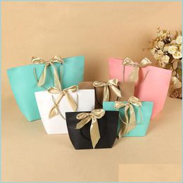 Packing Bags Paper Gift Bag With Ribbon Garment Shop Birthday Wedding Celebration Present Package Bags Drop Delivery Office School B Dhgu6