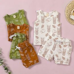 Clothing Sets 0-24M Born Baby Boy Girl Sleeveless Pineapple Print Cotton Vest Tops Shorts Pant Bottom 2PCS Summer Clothes Set