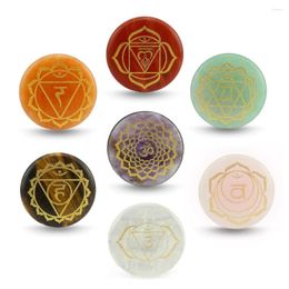 Pendant Necklaces No Hole 2022 Mix Natural Stone Seven Chakras Patten Carved Oval Pendants For Jewelry Accessories Making 7pcs/lot Wholesale