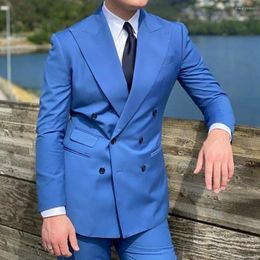 Men's Suits Custom Fashion Royal Blue Double Breasted Men Wedding Tuxedo Terno Masculino Prom Groom 2 Pcs Slim Fit Blazer Jacket Pant