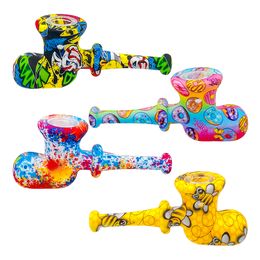 Printing Silicone Smoking Pipes Tobacco Hand Pipes dab oil rigs with glass bowl smoke accessory