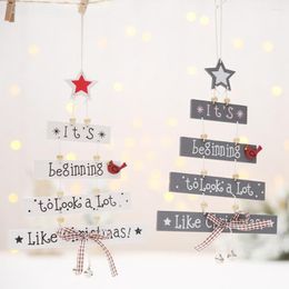 Christmas Decorations Letter Printed Wooden Plaque Tree Ornaments Star Bowknot Bells Wood Pendant Hanging Tags Decoration For Home