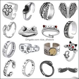 Band Rings Sier Vintage Goth Punk Set For Men Girls Women Cool Gothic Ring Pack Trendy Stackable Boho Chunky Knuckle Emo F Ot4Us