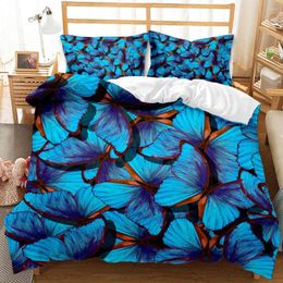 Bettwäsche Sets 3D bedruckte Bettdecke -Abdeckungsset Blue Butterfly Tier Königin Kingsize