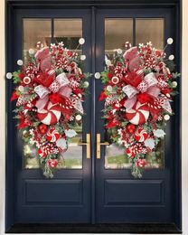 Decorative Flowers Wreaths Merry Christmas Garland for Front Door Window Wall Hanging Ornaments Candy Cane Bow 2023 Year Home Decorations Wreath 221109