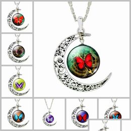 Pendant Necklaces Moon Necklace Galaxy Planet Glass Cabochon Picture Sier Half Statement Chain Choker Necklaces Pendants Drop Delive Dh7Nf