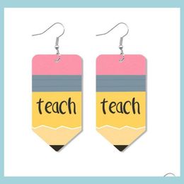 Dangle Chandelier Leather Dangle Earrings Math Teacher Pencil Water Drop Earring Fashion Jewellery Graduation Season Gifts Wholesale Dh21H