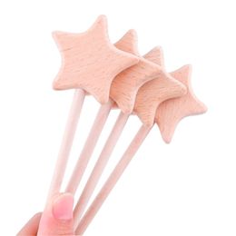 Baby Teethers Toys 50PC Beech Wooden Star Teether Five-pointed Rod Waldorf Rodent Play Gym For Girl Product Rattle 221109