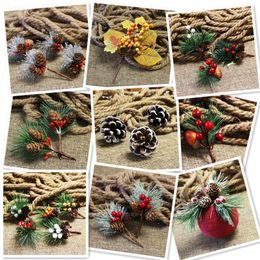 Christmas Decorations Artificial Flower Red Berry And Pine Cone With Holly Branches Decoration For Home Floral Decor Crafts