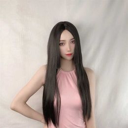 Hair Lace Wigs Princ Cut Women's Chemical Fibre Headgear Tiktok Medium Split Ji Black Long Straight Imitation Hair