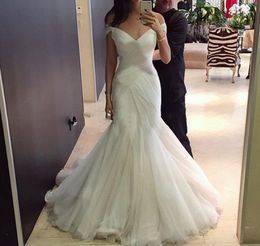 Elegant Mermaid Wedding Dresses Simple Tulle Off Shoulder Sweep Train Bride Wedding Gowns Corset Back Custom Made