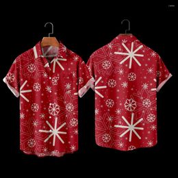 Men's Casual Shirts All Kinds Of Snowflake Print Christmas Shirt Fashionable And Harajuku Hawaiian Beach Style Men's Short Sleeve