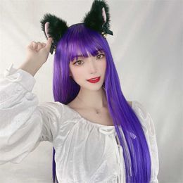 Hair Lace Wigs Tiktok Wig Female Purple ita Natural Long Straight Hair Chemical Fiber Head Set