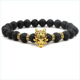 Charm Bracelets Lava Stone Bracelets Bangles Volcanic Men Jewelry Dragon Charms Drop Delivery Dhvy7