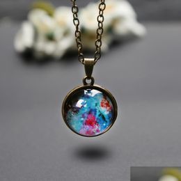 Pendant Necklaces Prettyuniverse Necklaces For Women Vintage Solar System Galaxy Planet Double Sided Glass Necklace Ball Pendant Dro Dhrr8