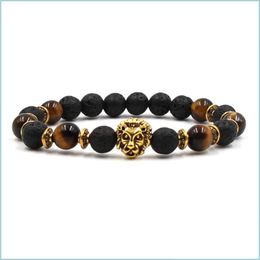 Beaded Men Bead Bracelets Lava Natural Stone Beads Strand Bracelet Braclet Tiger Eye Drop Delivery Jewellery Dhipm