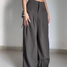 Women's Pants Capris HEYounGIRL Shirring Casual Wide Leg Women High Waist Street Basic Loose Sweat Trousers Korean Retro Gray Office Lady 221109