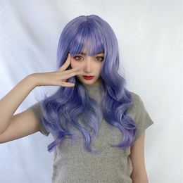 Hair Lace Wigs Chemical Fiber Female Color Air Bangs Long Curly Hair Big Wave Mechanism Wig Head Cover Foot