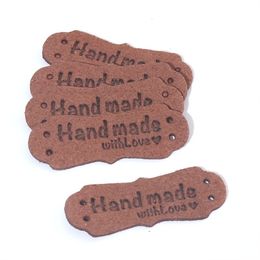 Wholesale Party Decor Handmade Leather Labels Microfiber Colourful Love Hearts Embossed Crochet Tags with Holes Crafts Knitting Sewing Hats Purses Clothing KD1