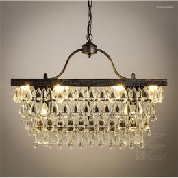 Pendant Lamps Northern Europe Creative Style Vintage Rectangle Crystal Lamp Parlour Dining Room Decoration Iron