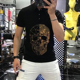 Men's Polos Drill Skull Men's T-Shirt Casual Couple Clothes Pure Cotton Polo Business Breathable Sweatshirt Tops