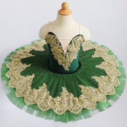 Stage Wear Green Professional Ballet Tutus For Girls Child Swan Lake Dress Dance Clothes Pancake Ballerina Figure Skating