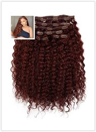 Injection invisible Brazilian deep wave curly clip ins brown Coloured human hair extension 10-24inch 120g/pack hot chocolate red ponytail hairpiece 8pcs/pack