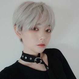 Hair Lace Wigs Harajuku Short Grandma Grey Wig Male and Female Cos Fake Hair