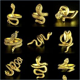 Band Rings Wholesale 30Pcs Mix Gold Snake Punk Alloy Band Rings Fit For Women Men Gothic Cool Vintage Gifts Jewelry Drop Delivery Rin Dh6Pe