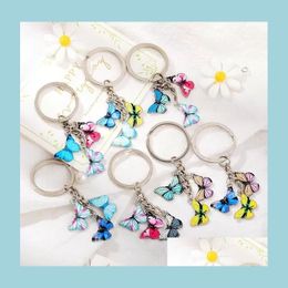 Keychains Lanyards Butterfly Keychain Key Chain Ring Holder Charm Insects Car Keys Women Girls Bag Pendent Accessories Jewellery Dro Dh1Lm