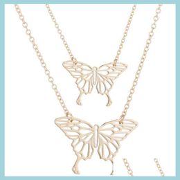 Pendant Necklaces Hollow Butterfly Pendant Neckkace Gold Chains Stainless Steel Butterflies Necklaces Women Fashion Jewellery Gift Dro Dhjxa