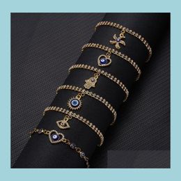 Charm Bracelets Blue Evil Eye Bracelets For Women Hand Heart Starfish Charm Crystal Tennis Chain Bangle Girls Fashion Party Jewelry Dhaj1