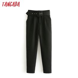 Women's Pants Capris Tangada black suit pants woman high waist sashes pockets office ladies fashion middle aged pink yellow 6A22 221109