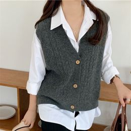 Women's Vests QOERLIN Knitted Cardigans Single-Breasted Sweater Vest Solid Deep V-Neck Sleeveless Women Tank Casual Waistcoat Outwear 221109