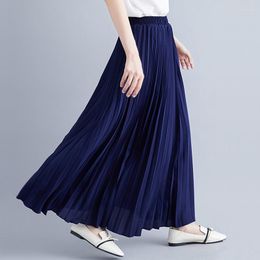 Skirts Pleated Skirt Women Vintage Summer Autumn Elastic High Waist Pure Colour Chiffon Long Retro Classic Ankle Length Maxi