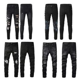 Jeans masculins pantalons noirs concepteurs jeans skinny autocollants légers lavage de moto déchiré joggers rock rock vraie religions pantalon élastique décontracté denim en coton