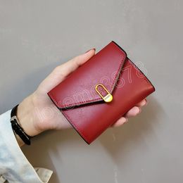 Women's Wallet Three-fold Card Holder Stylish Simplicity Coin Purse Pu Leather Solid Color Buckle Mini Bag Vintage Clutch