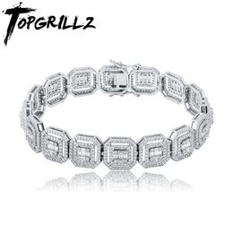 Charm Bracelets TOPGRILLZ 13mm Personality Baguette Bracelet Miami Cuban Chain High Quality Iced Out Cubic Zirconia Hip Hop Jewellery For Gift 221109