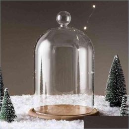 Vases Clear Vases Glass Flower Display Cloche Bell Jar Dome Immortal Preservation With Wooden Base Er Home Decor 210409 Drop Delivery Dhx5O