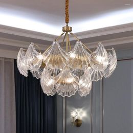 Lampadari Deyidn Morden Luxury Gold Glass Shell Lampadario Illuminazione per soggiorno Sala da pranzo Camera da letto Lampada a LED Lampade per interni